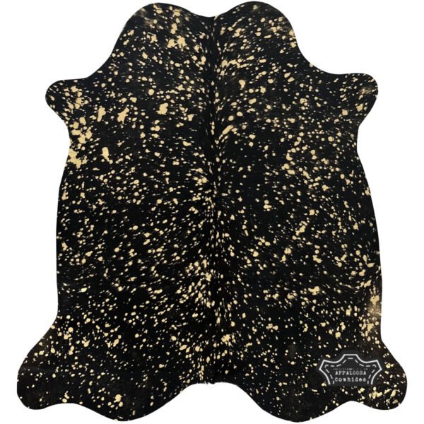 Metallic Gold Devore on Black Cowhide Rug